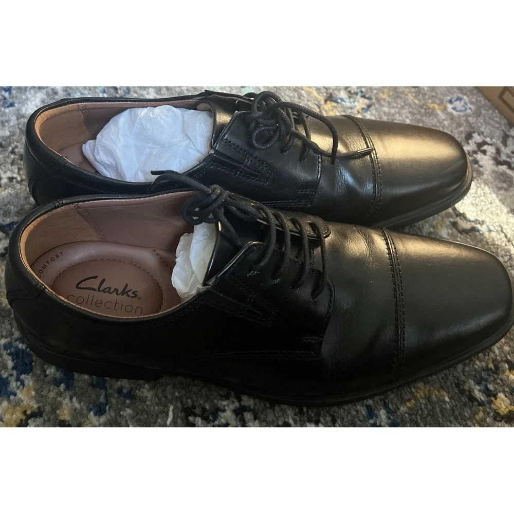 Clark's Man's Oxfords Tilden Cap Shoe Black Leather Size 8.5M